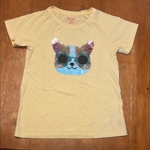Cat & Jack Yellow Sequin Dog T shirt Size Large